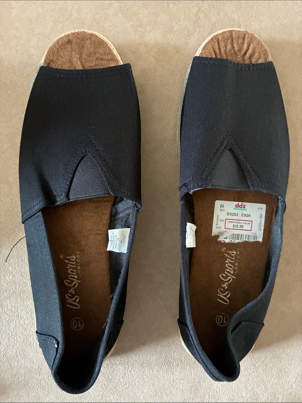 U.S. Sports Black Slip-On Canvas Espadrilles
